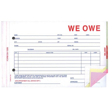 Asp We Owe (Plain), 5 2/3" X 9 1/4" - 4 Part, 100 Per Pack Pk 871